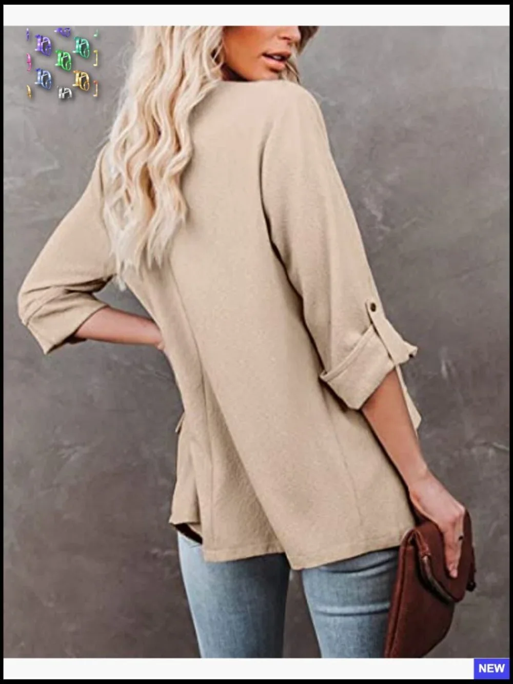 Casual Blazer Jacket Roll Up Sleeves Open Front Work Office Business Chic